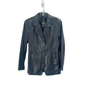 Euros Black Leather Blazer Jacket Moto Mob Wife Sz 42 Sz Large